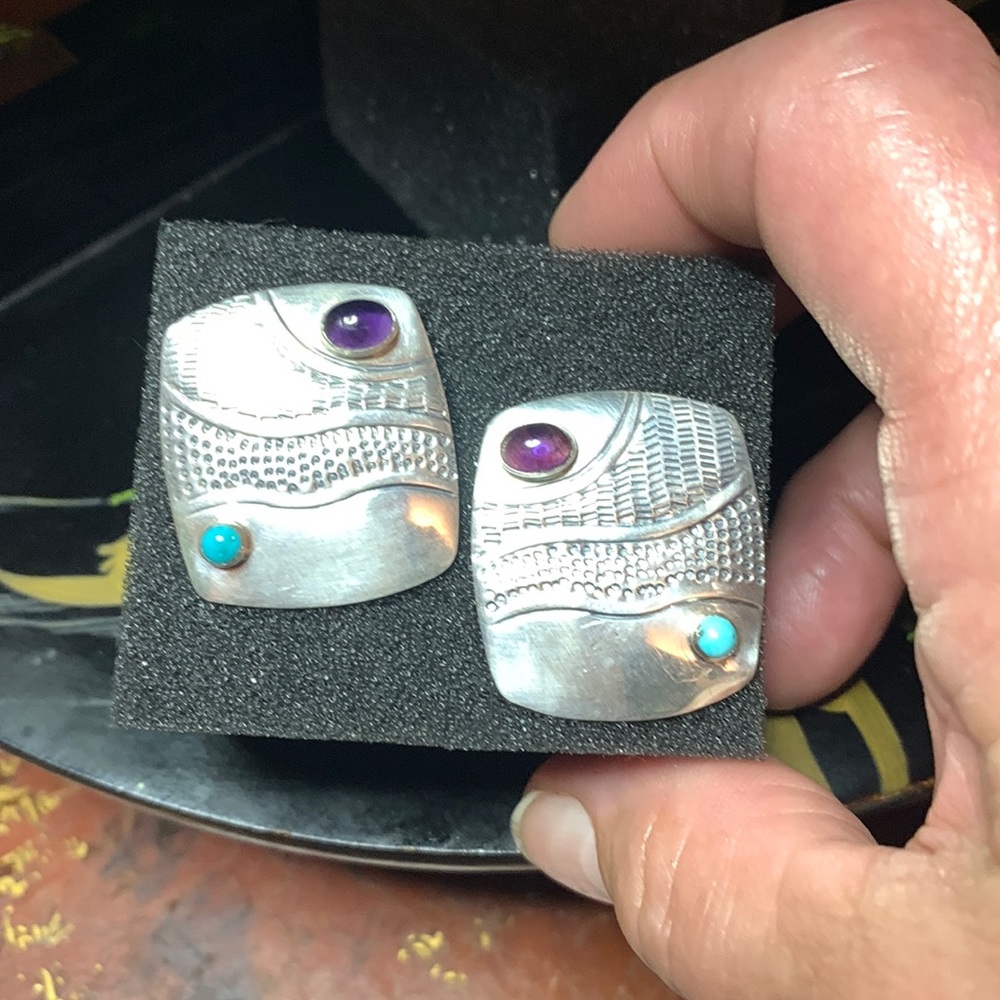 Amethyst and turquoise Sterling earrings